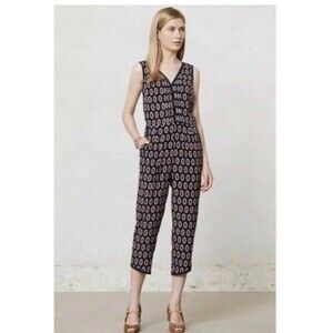 Anthropologie Lilka Women's Sleeveless Patterned Straight Jumpsuit Blue Small